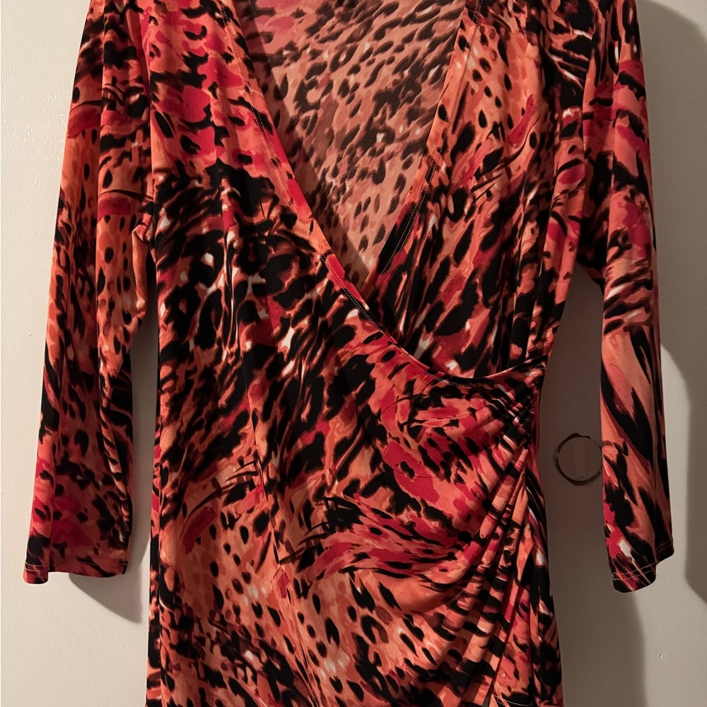 Jennifer Lopez Red and Black Animal Print Blouse